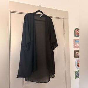 Black Open-Front Sheer Kimono Cardigan - Women